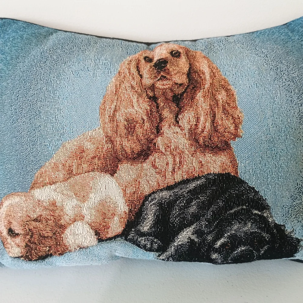 Linda Picken Tapestry Throw Pillow Cocker Spaniel Mother & Puppies 12